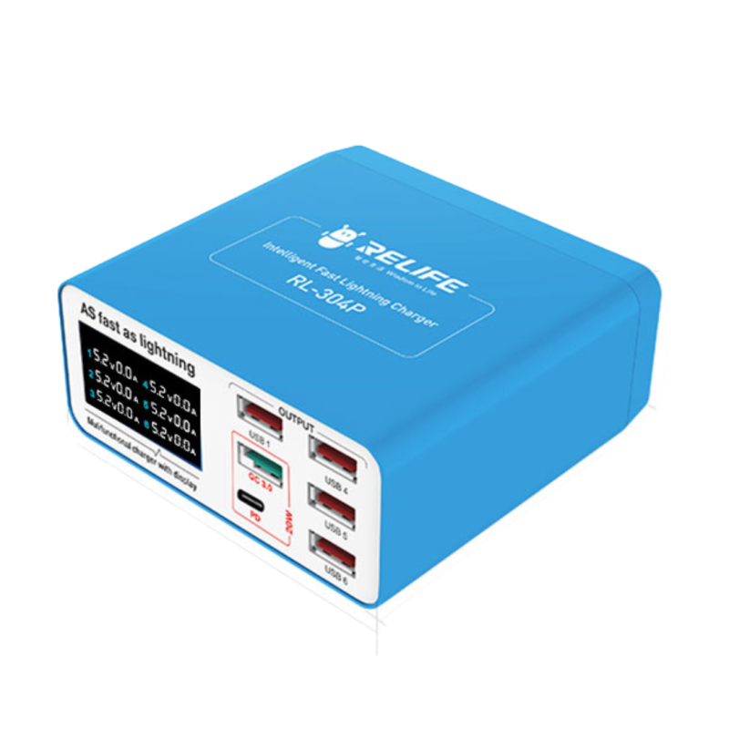 Ladestasjon Relife RL-304P, 40W, 3A, 1 x USB-C - 5 x USB-A, Blå