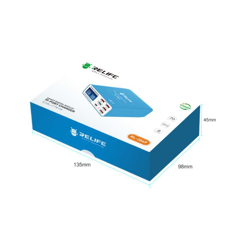 Ladestasjon Relife RL-304P, 40W, 3A, 1 x USB-C - 5 x USB-A, Blå