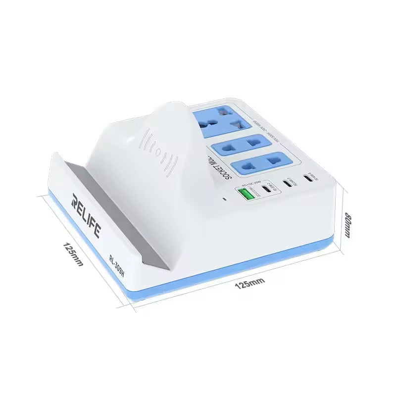 Relife RL-309H QI Ladestasjon, 72W, 1 x USB-A - 3 x USB-C, Hvit