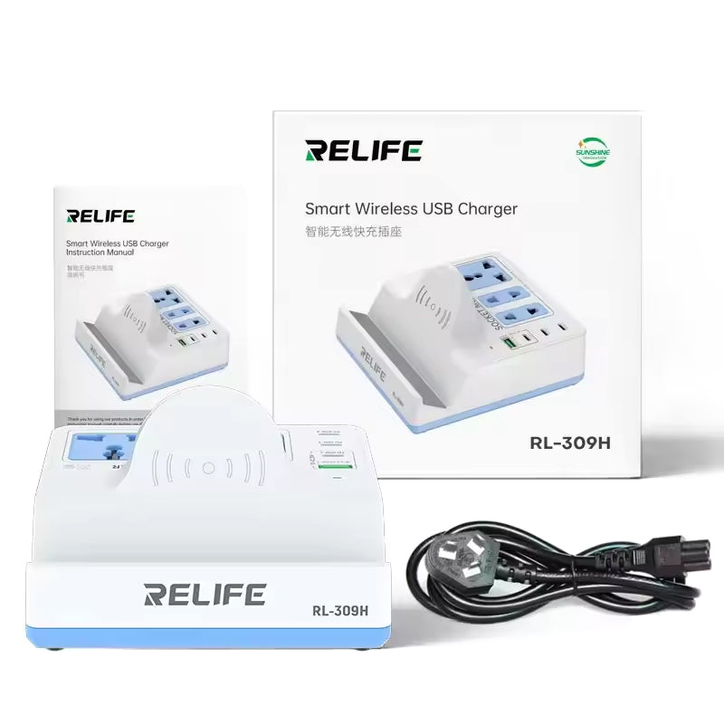 Relife RL-309H QI Ladestasjon, 72W, 1 x USB-A - 3 x USB-C, Hvit