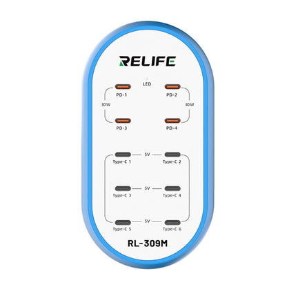 Relife RL-309M ladestasjon, 72W, 10 x USB-C, Blå