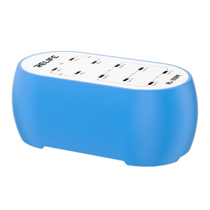 Relife RL-309M ladestasjon, 72W, 10 x USB-C, Blå