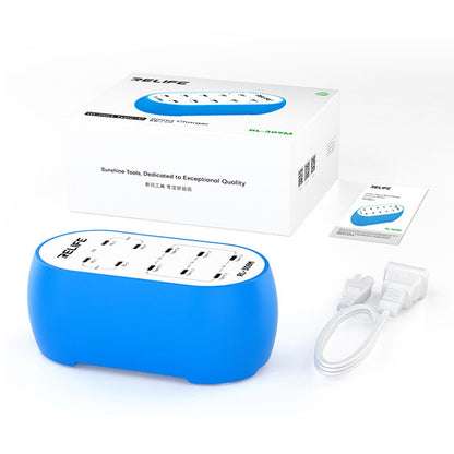 Relife RL-309M ladestasjon, 72W, 10 x USB-C, Blå