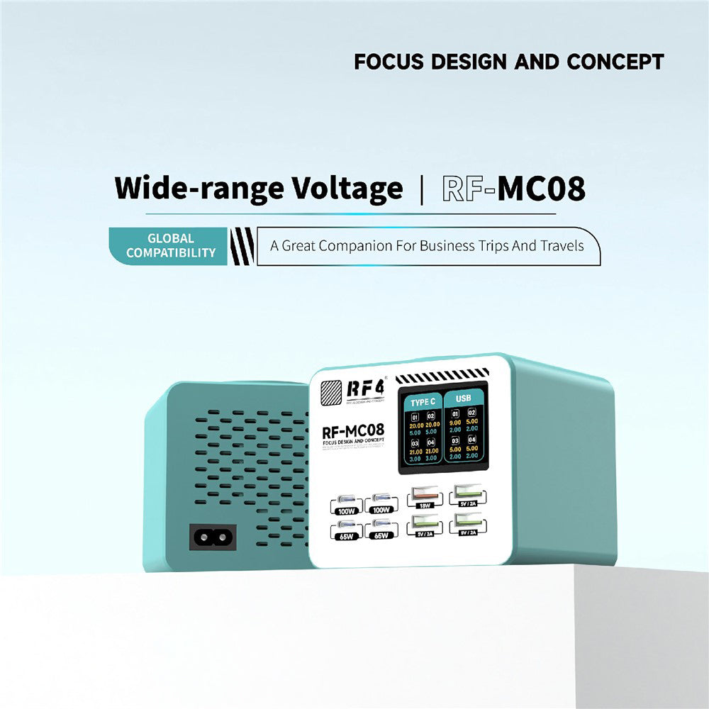 Lader for RF4 RF-MC08-stasjon, 150W, 5A, 4 x USB-A - 4 x USB-C, Turkis