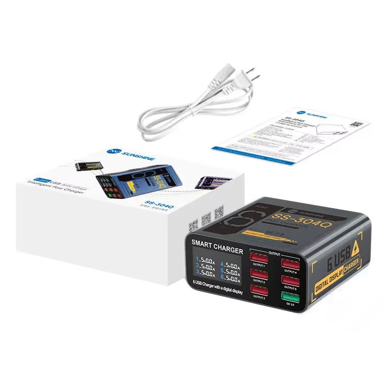 Ladestasjon Sunshine SS-304Q, 30W, 3.5A, 6 x USB-A, Grå