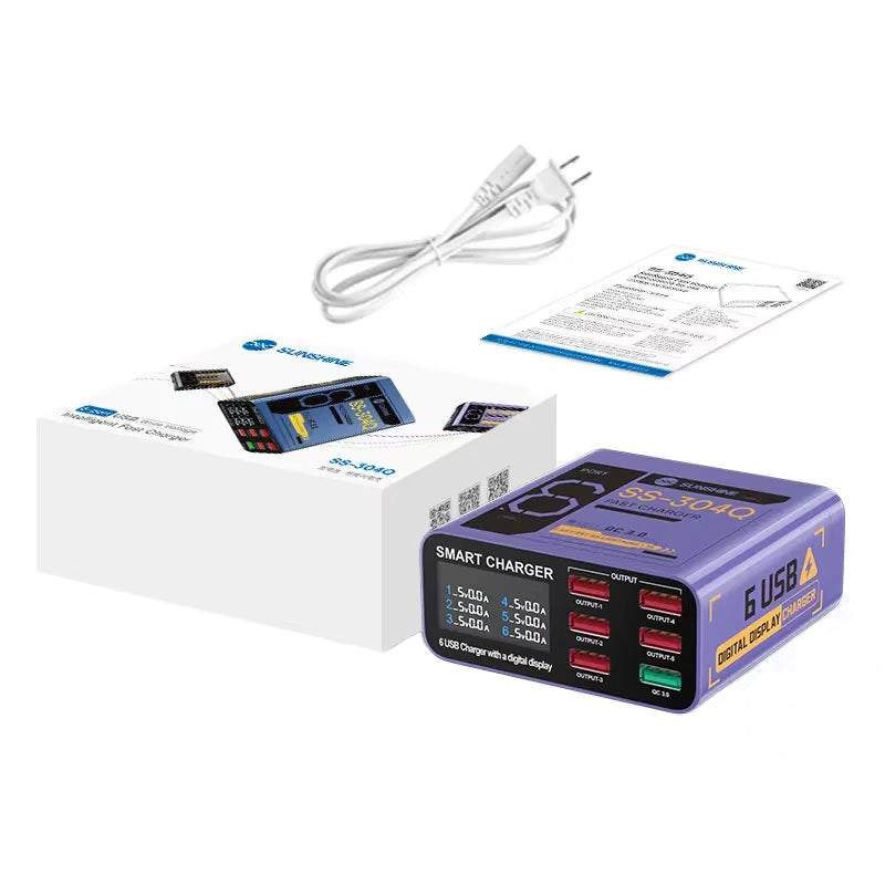 Ladestasjon Sunshine SS-304Q, 30W, 3.5A, 6 x USB-A, Lilla