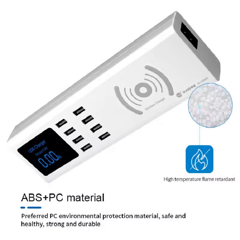 Ladestasjon Sunshine SS-309WD QI, 40W, 2.4A, 8 x USB-A, Hvit