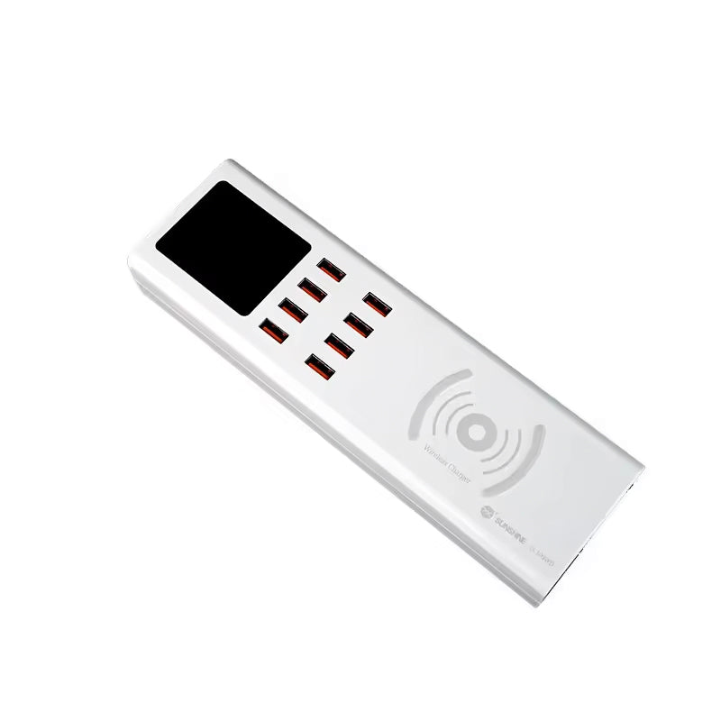 Ladestasjon Sunshine SS-309WD QI, 40W, 2.4A, 8 x USB-A, Hvit