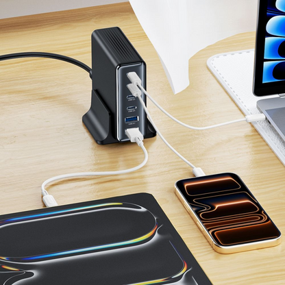 Ladestasjon Tech-Protect DC160W-GAN, 160W, 5A, 2 x USB-A - 4 x USB-C, Svart