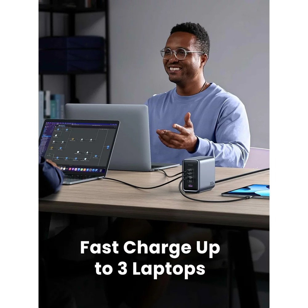 UGREEN CD333 Nexode Ladestasjon, 300W, 5A, 1 x USB-A - 4 x USB-C, Grå, Reselgert