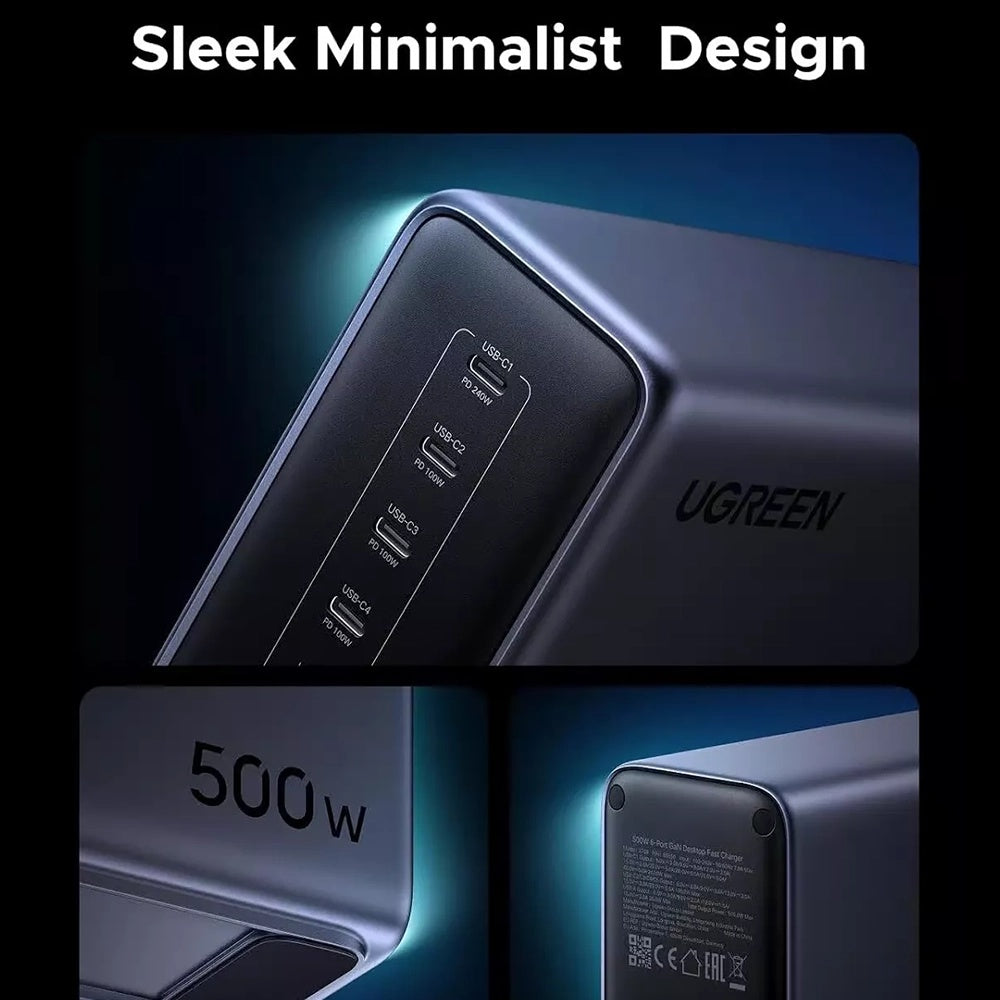 Ladestasjon UGREEN Nexode X759, 500W, 5A, 1 x USB-A - 5 x USB-C, Grå