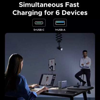 Ladestasjon UGREEN Nexode X759, 500W, 5A, 1 x USB-A - 5 x USB-C, Grå