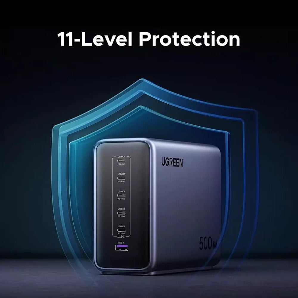 Ladestasjon UGREEN Nexode X759, 500W, 5A, 1 x USB-A - 5 x USB-C, Grå