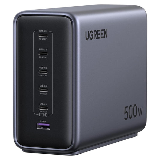 UGREEN Nexode X759 ladestasjon (55550B), 500W, 5A, 1 x USB-A - 5 x USB-C, Grå