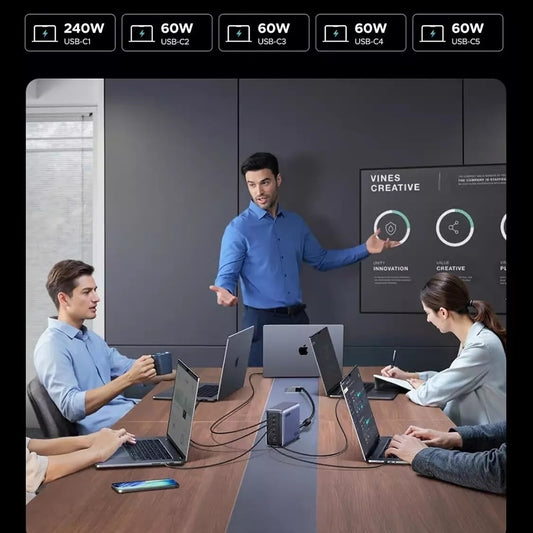 UGREEN Nexode X759 ladestasjon (55550B), 500W, 5A, 1 x USB-A - 5 x USB-C, Grå