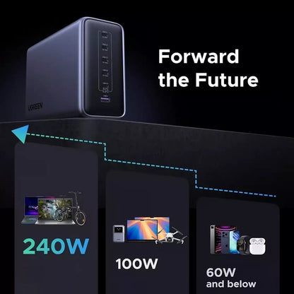 UGREEN Nexode X759 ladestasjon (55550B), 500W, 5A, 1 x USB-A - 5 x USB-C, Grå