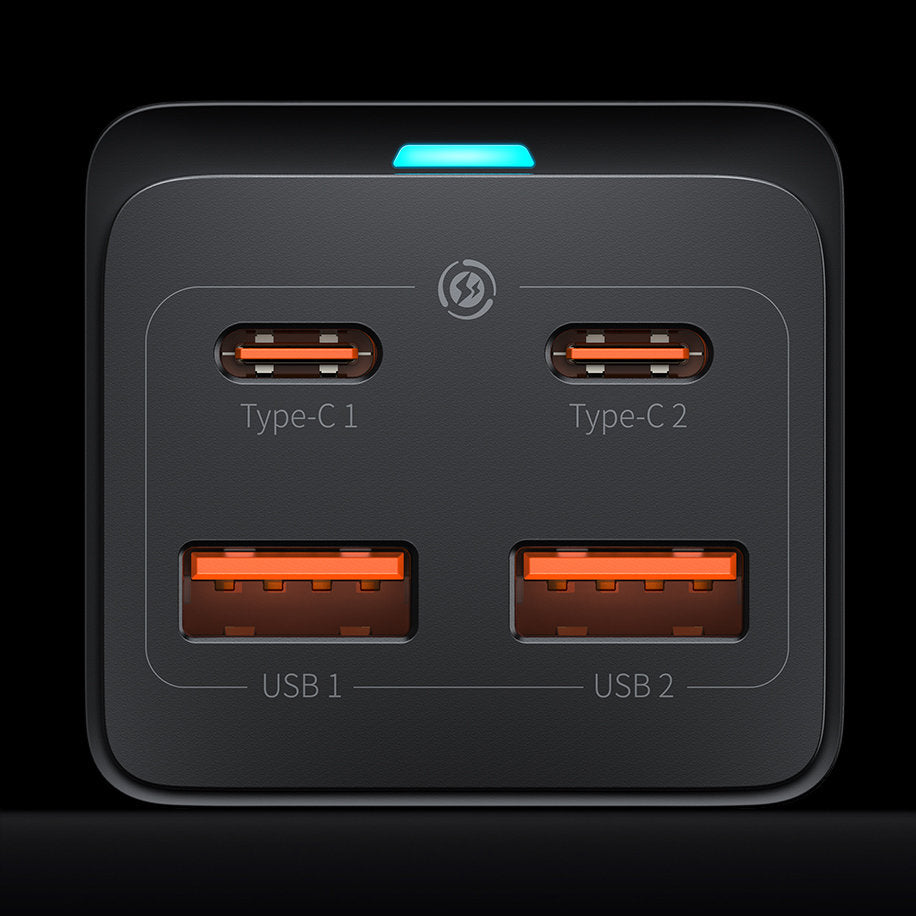 USB-C Baseus GaN3 Pro ladestasjon, 100W, 5A, 2 x USB-A - 2 x USB-C, Svart, Reseglet CCGP000101