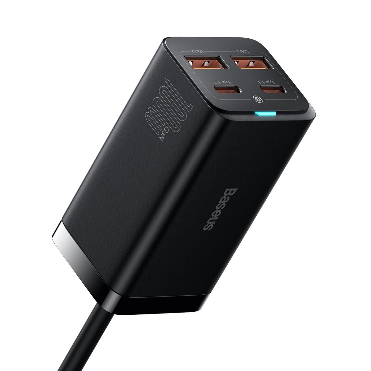 USB-C Baseus GaN3 Pro ladestasjon, 100W, 5A, 2 x USB-A - 2 x USB-C, Svart, Reseglet CCGP000101