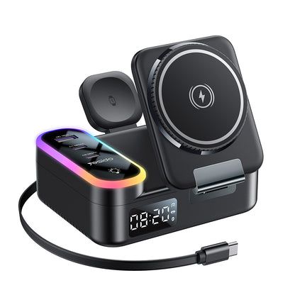 Ladestasjon Yesido DS38 Display QI 3in1, 65W, 3A, 1 x USB-A - 2 x USB-C, Svart