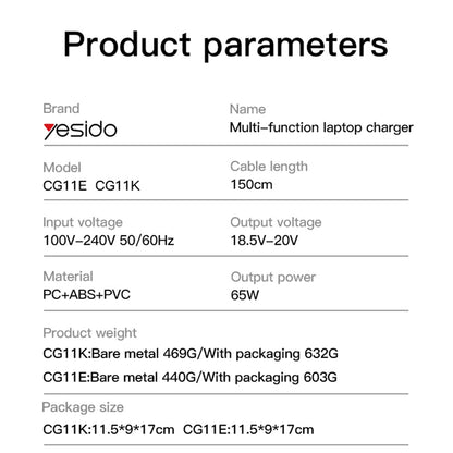 Yesido CG11E lader, 65W, universell, svart