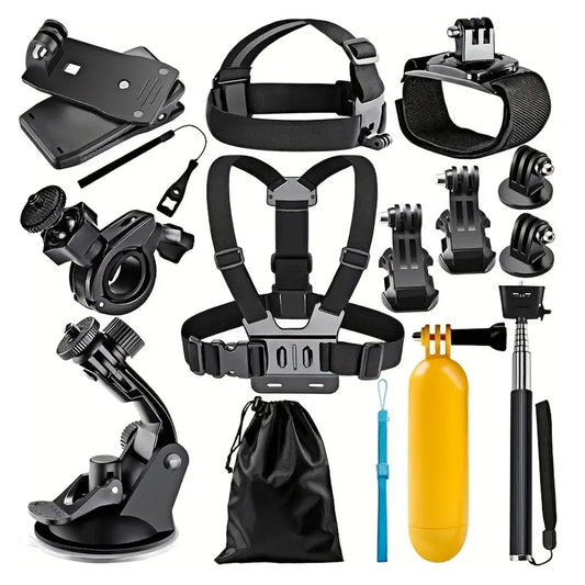 Sportskamera Tilbehørssett Techsuit SA15 for GoPro / SJCAM Series, 15i1, Svart