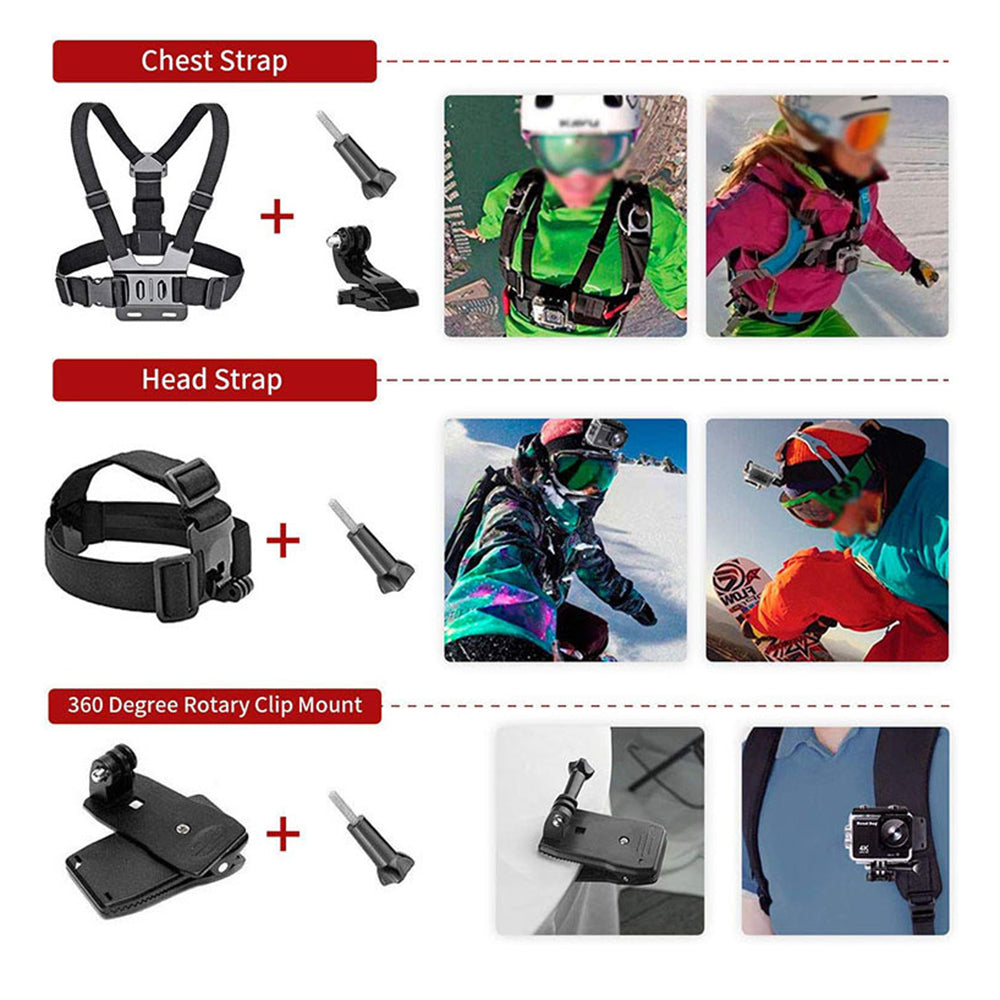 Sportskamera Tilbehørssett Techsuit SA15 for GoPro / SJCAM Series, 15i1, Svart