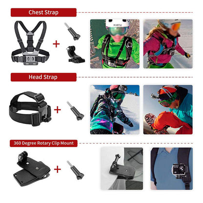 Sportskamera Tilbehørssett Techsuit SA15 for GoPro / SJCAM Series, 15i1, Svart