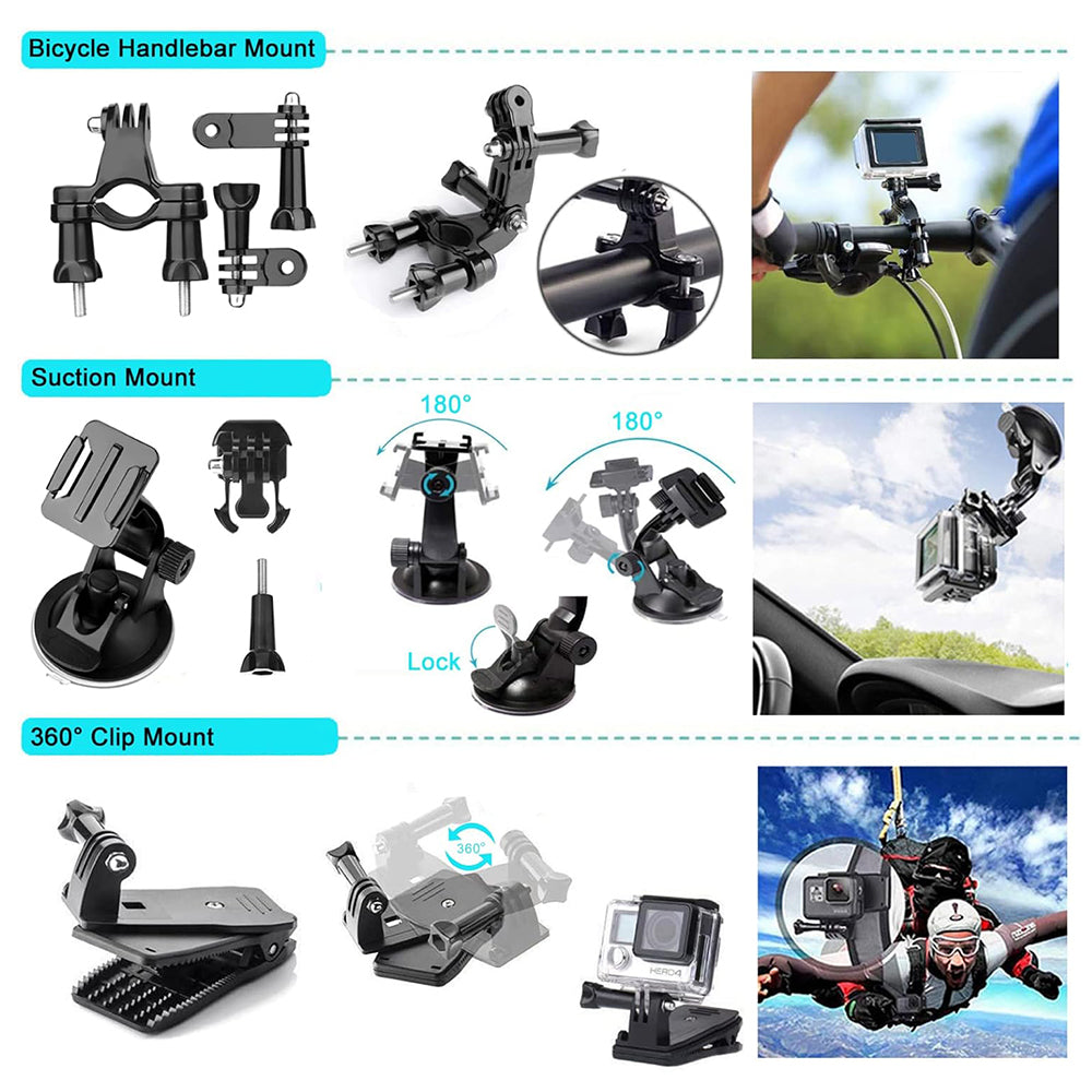 Techsuit SA50 Sports Kamera Tilbehør Kit for GoPro / SJCAM-serien, 50i1, Svart