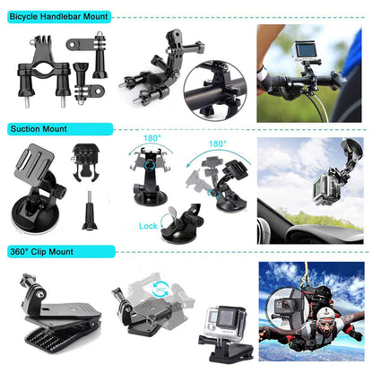 Techsuit SA50 Sports Kamera Tilbehør Kit for GoPro / SJCAM-serien, 50i1, Svart