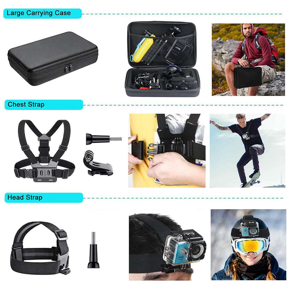 Techsuit SA50 Sports Kamera Tilbehør Kit for GoPro / SJCAM-serien, 50i1, Svart