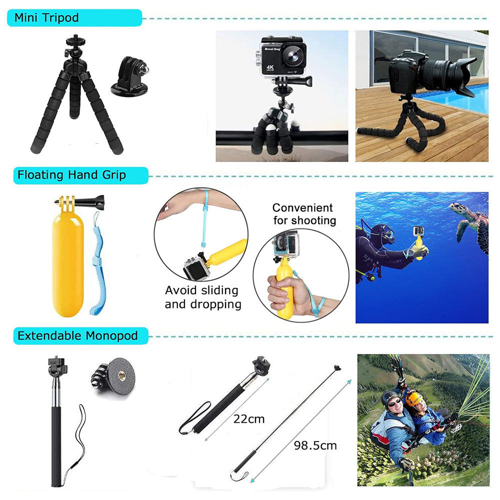 Techsuit SA50 Sports Kamera Tilbehør Kit for GoPro / SJCAM-serien, 50i1, Svart
