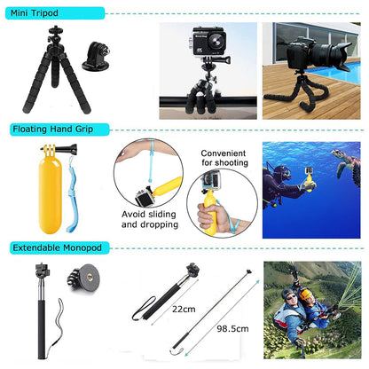 Techsuit SA50 Sports Kamera Tilbehør Kit for GoPro / SJCAM-serien, 50i1, Svart