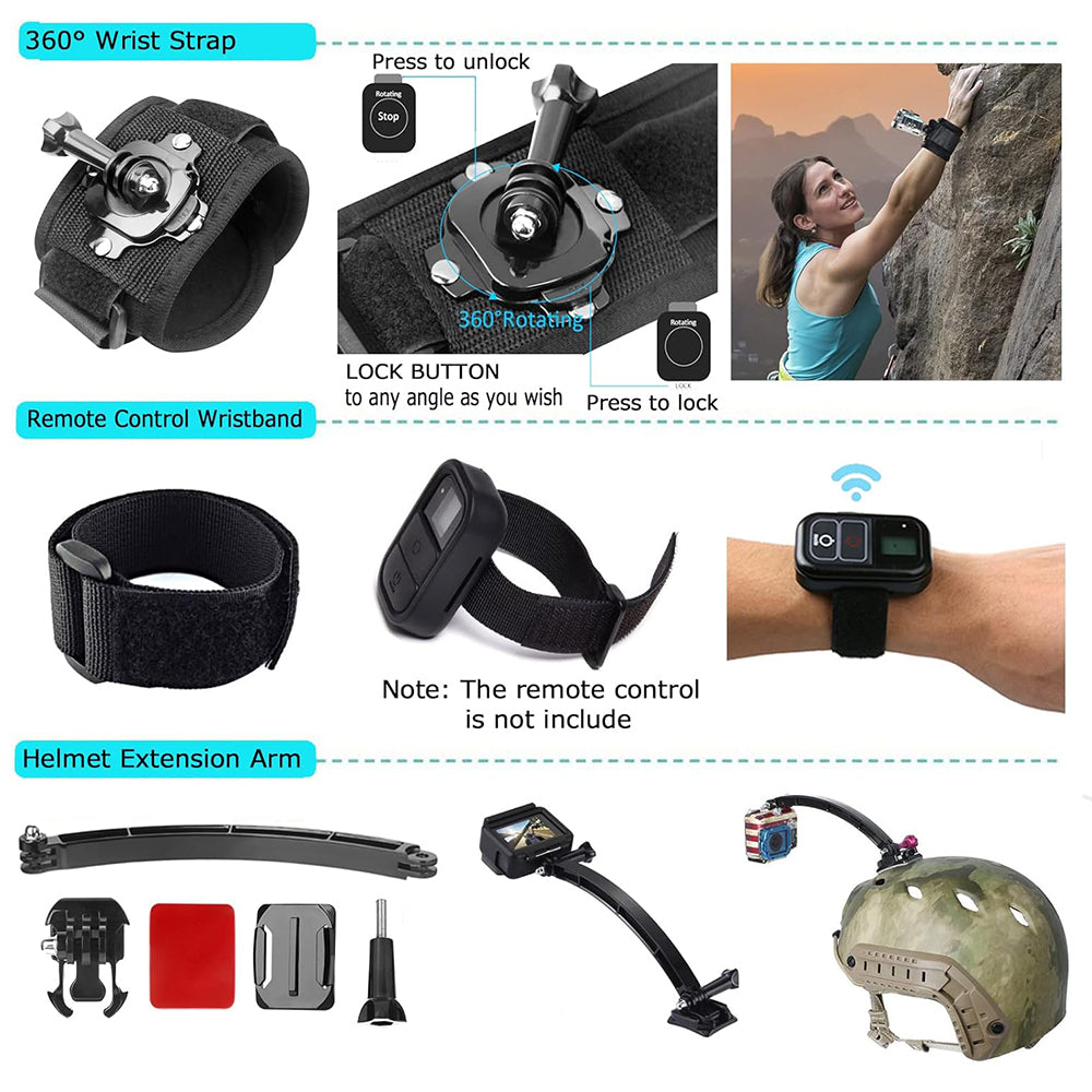 Techsuit SA50 Sports Kamera Tilbehør Kit for GoPro / SJCAM-serien, 50i1, Svart