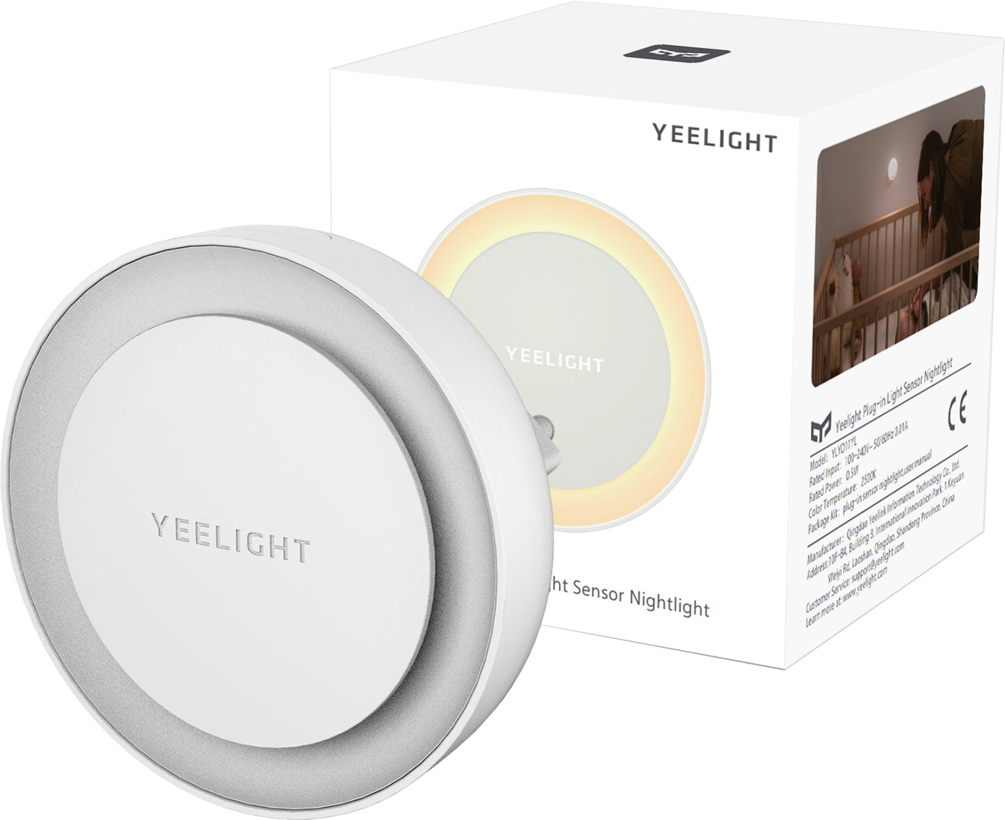 Yeelight Plug-in Nightlight LED-nattlampe, 0.5W, 2500K, Sensor, UK-versjon, Hvit, Reseglet YLYD11YL
