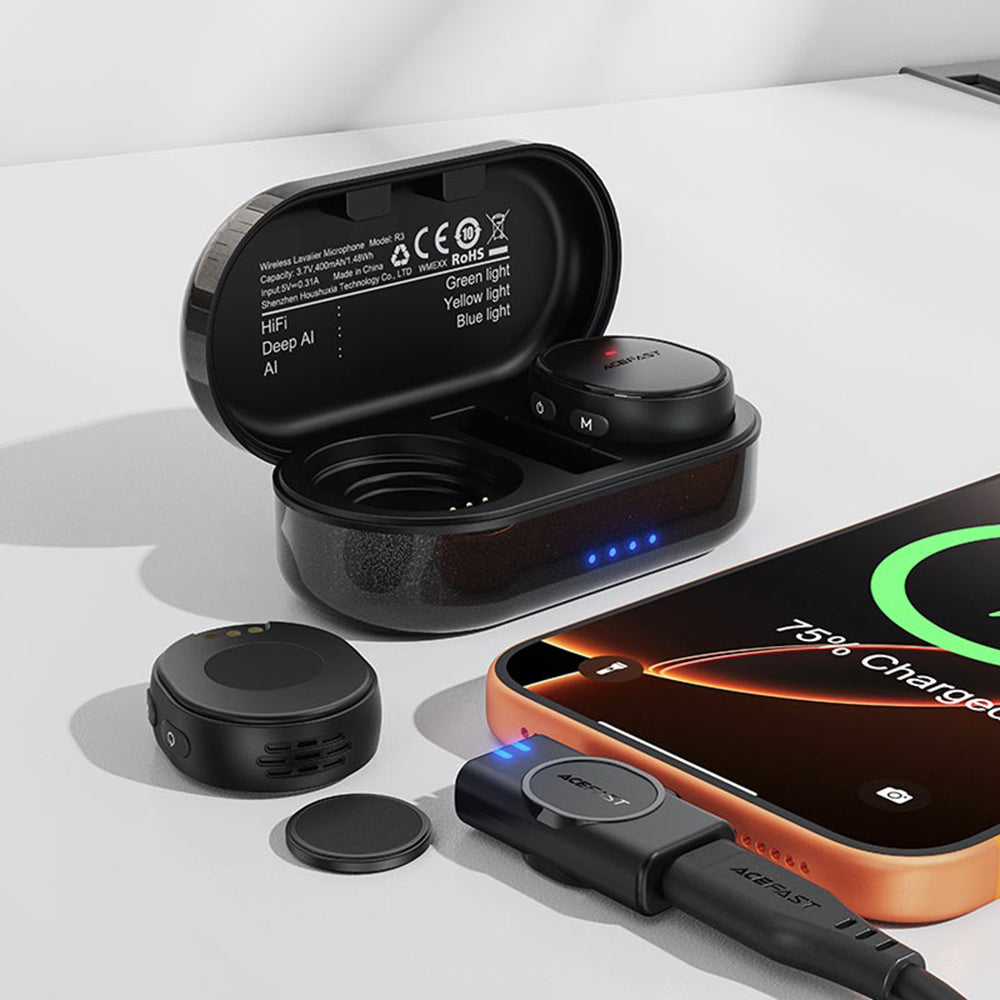 Lavaliermikrofon Acefast R3, USB-C, sett med 2 stykker, svart