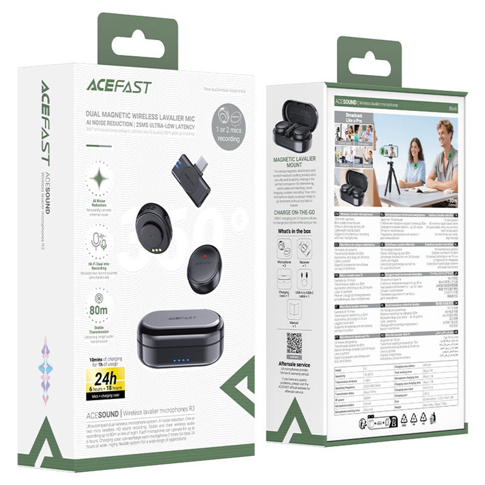 Lavaliermikrofon Acefast R3, USB-C, sett med 2 stykker, svart