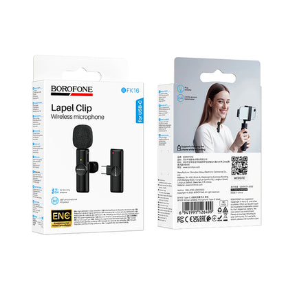 Lavaliermikrofon Borofone BFK16 Winner, USB-C, Svart
