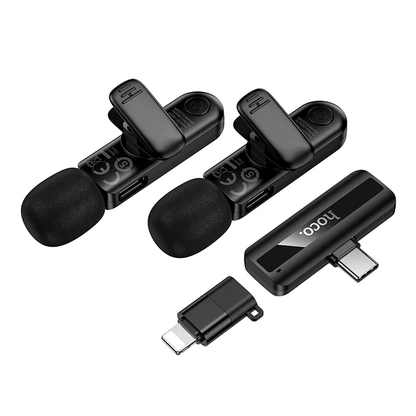 Lavaliermikrofon HOCO L20A, USB-C / Lightning, Sett med 2 stykker, Svart