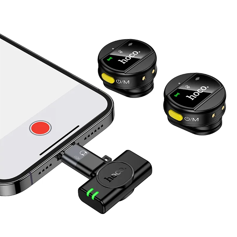 Lavaliermikrofon HOCO L22, USB-C / Lightning, Sett med 2 stykker, Svart