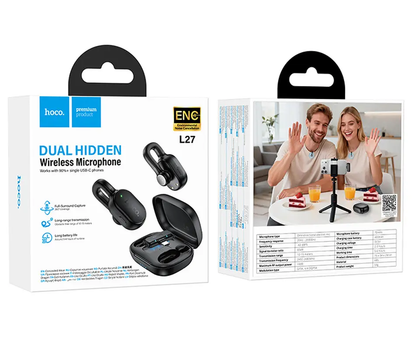 Lavaliermikrofon HOCO L27, USB-C, Sett med 2 stk, Svart