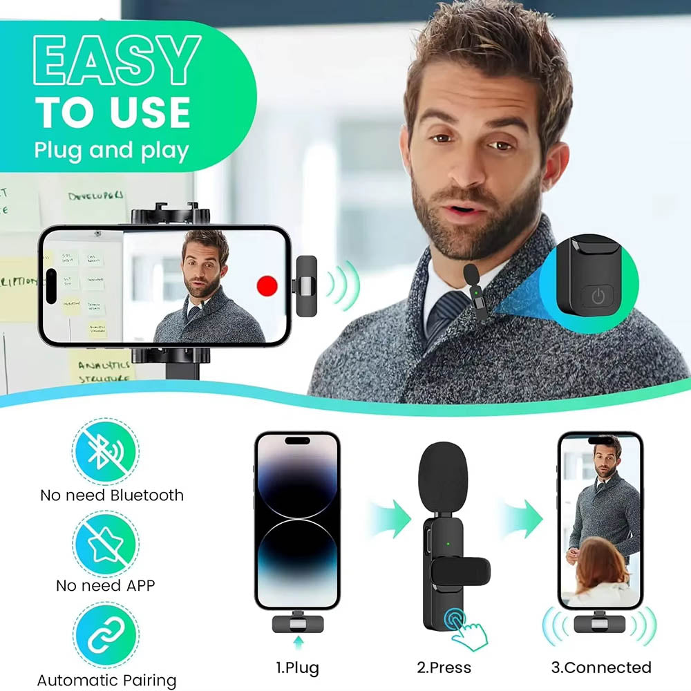 Techsuit LW2 Lavalier, USB-C, Sett med 2 stk, Svart