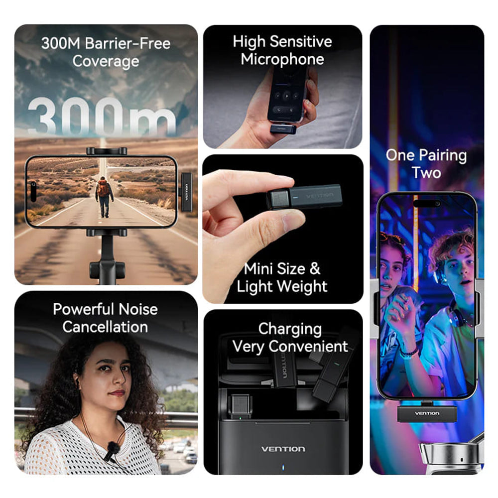 Vention Clip-On Lavalier, USB-C, Sett med 2 stykker, Svart