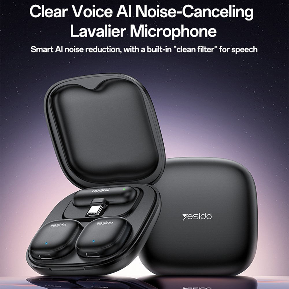 Lavaliermikrofon Yesido KR20, Lightning, sett med 2 stykker, svart