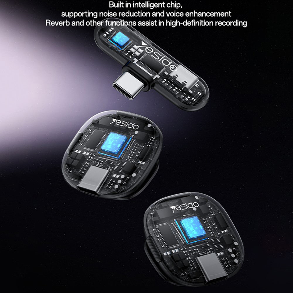 Lavaliermikrofon Yesido KR21, USB-C, Sett med 2 stykker, Svart