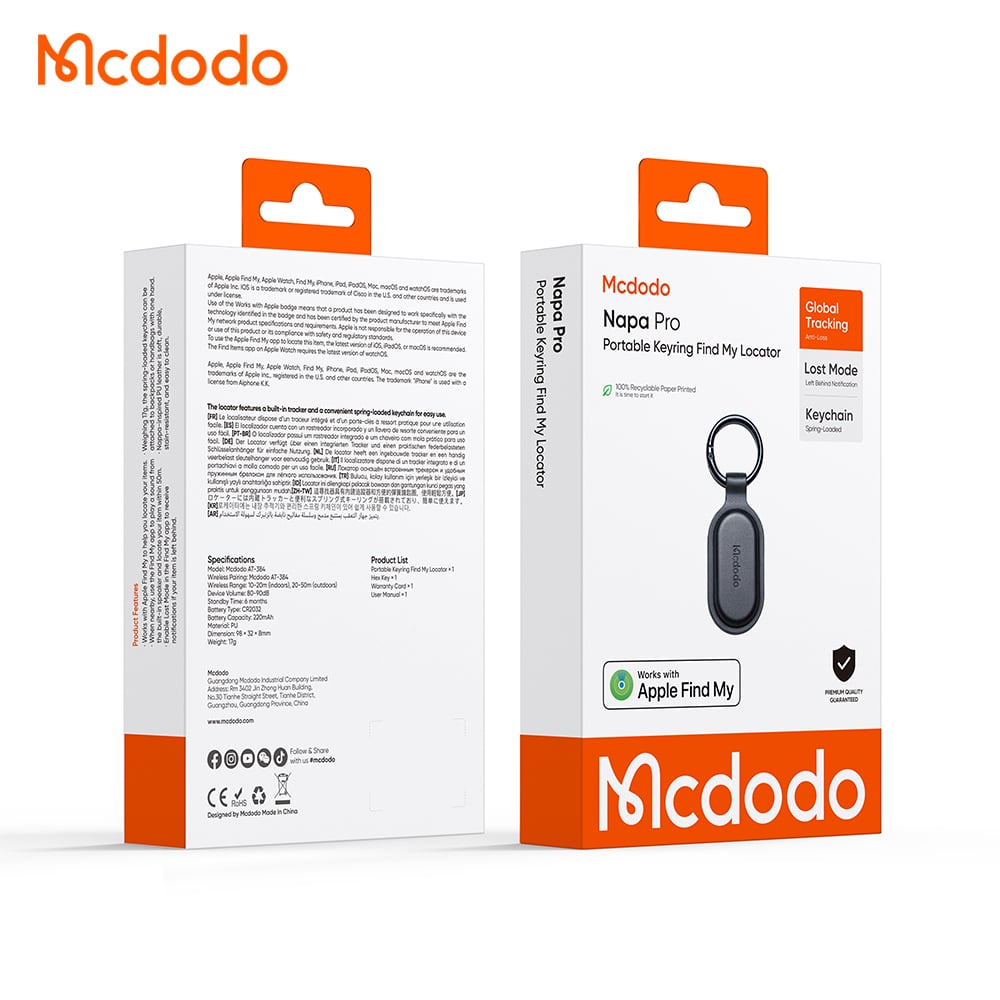 Mcdodo SmartTag Nøkkelring Napa Pro AT-3840 for iOS-serien, Svart