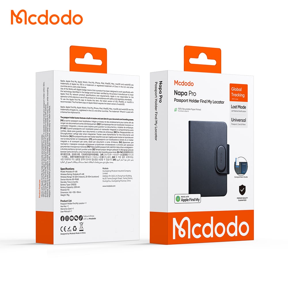 Mcdodo SmartTag Passport Napa Pro AT-4180 for iOS-serien, svart