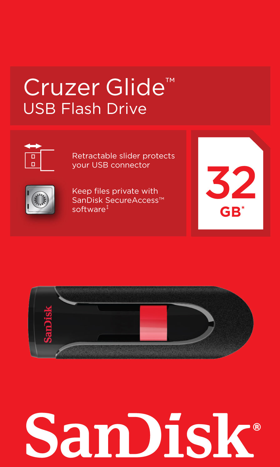 Ekstern USB-A SanDisk Cruzer Glide-minne, 32Gb SDCZ60-032G-B35
