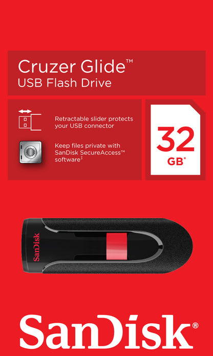 Ekstern USB-A SanDisk Cruzer Glide-minne, 32Gb SDCZ60-032G-B35
