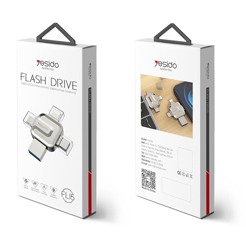 Ekstern Minne USB-A 3.0 / Lightning / USB-C / microUSB Yesido FL15, 16Gb