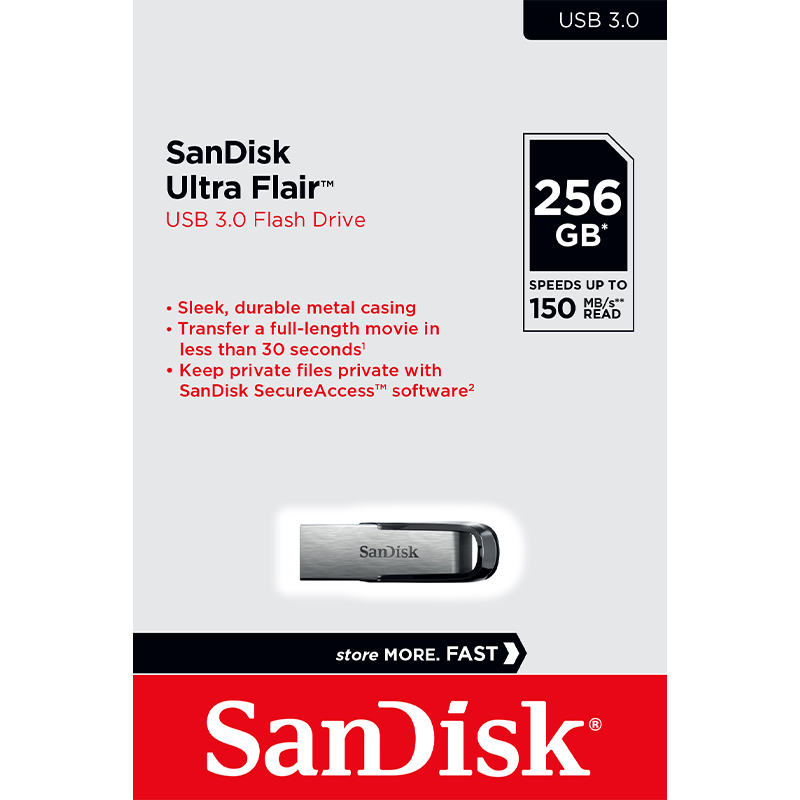 Ekstern lagring USB-A 3.0 SanDisk Ultra Flair, 256GB SDCZ73-256G-G46